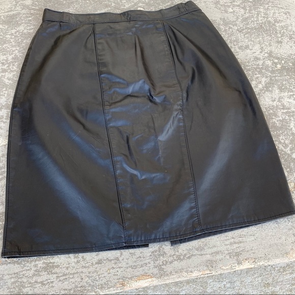 Vintage Black Leather Pencil Skirt - Picture 2 of 8